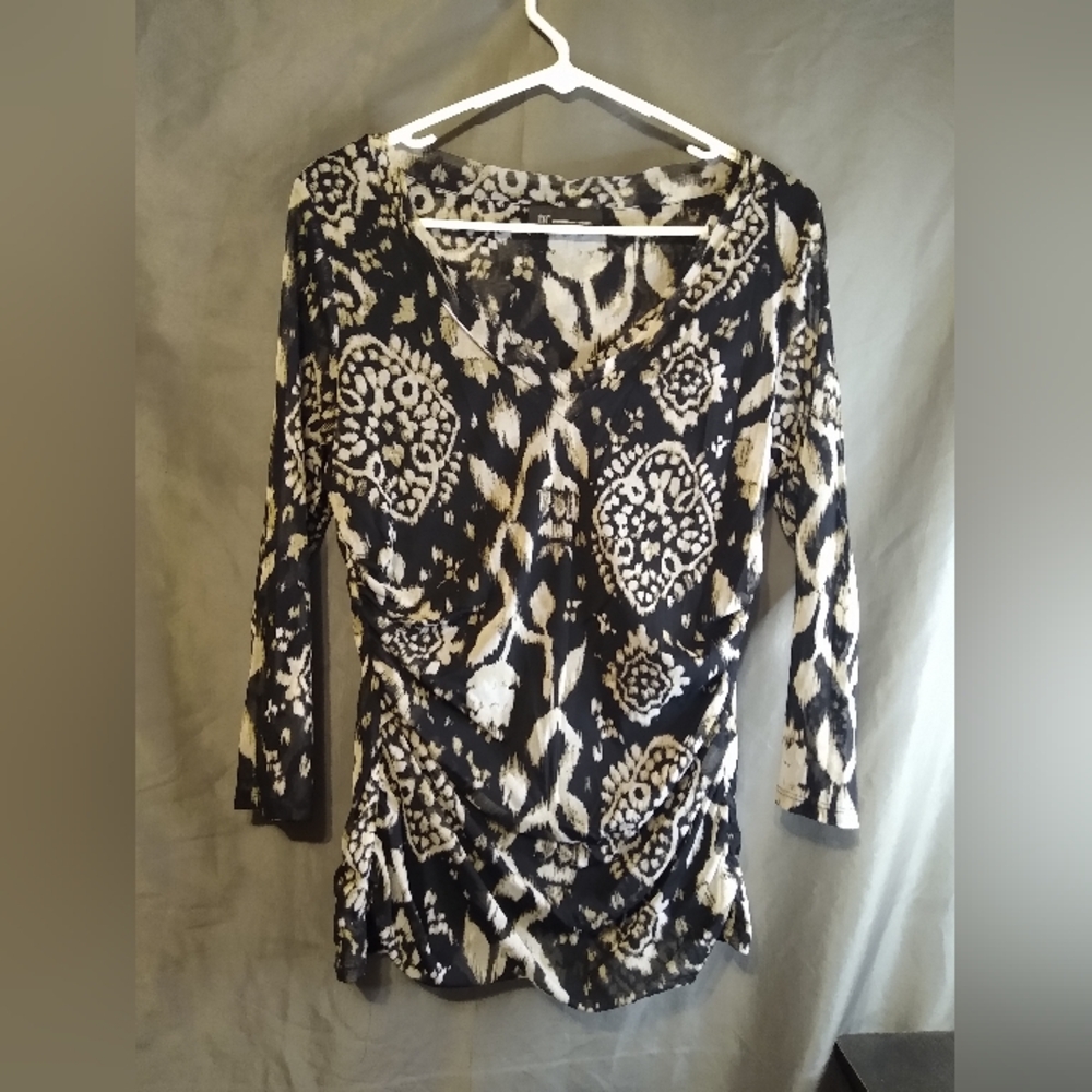 Inc International Concept Women's Black and White Mesh Print Top
